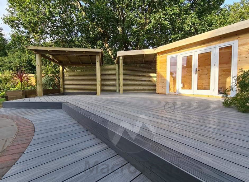 Garden courtyard Ultra shield wood plastic composite decking design application scene【macrotech】